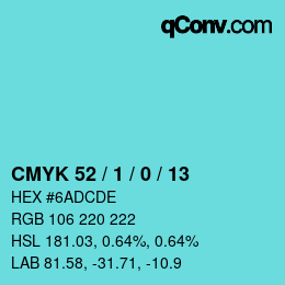 颜色代码: CMYK 52 / 1 / 0 / 13 | qconv.com