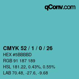 カラーコード: CMYK 52 / 1 / 0 / 26 | qconv.com