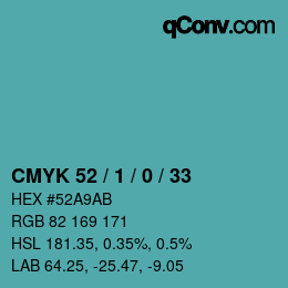 カラーコード: CMYK 52 / 1 / 0 / 33 | qconv.com