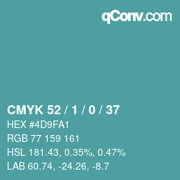 Color code: CMYK 52 / 1 / 0 / 37 | qconv.com