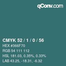 カラーコード: CMYK 52 / 1 / 0 / 56 | qconv.com