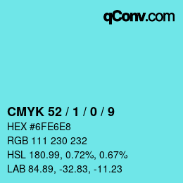 カラーコード: CMYK 52 / 1 / 0 / 9 | qconv.com