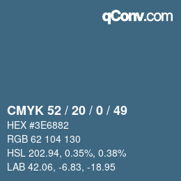 Color code: CMYK 52 / 20 / 0 / 49 | qconv.com