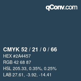 Color code: CMYK 52 / 21 / 0 / 66 | qconv.com