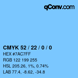 颜色代码: CMYK 52 / 22 / 0 / 0 | qconv.com