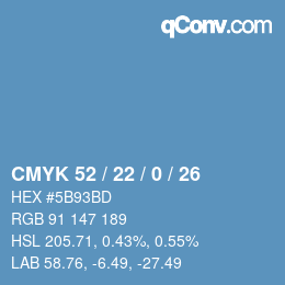 カラーコード: CMYK 52 / 22 / 0 / 26 | qconv.com