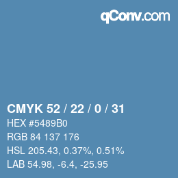 Color code: CMYK 52 / 22 / 0 / 31 | qconv.com