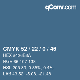 Code couleur: CMYK 52 / 22 / 0 / 46 | qconv.com
