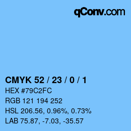 颜色代码: CMYK 52 / 23 / 0 / 1 | qconv.com