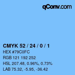 カラーコード: CMYK 52 / 24 / 0 / 1 | qconv.com