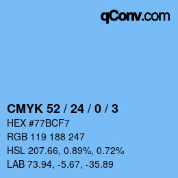 カラーコード: CMYK 52 / 24 / 0 / 3 | qconv.com