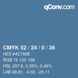 カラーコード: CMYK 52 / 24 / 0 / 38 | qconv.com