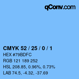カラーコード: CMYK 52 / 25 / 0 / 1 | qconv.com