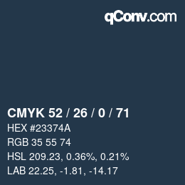 Color code: CMYK 52 / 26 / 0 / 71 | qconv.com