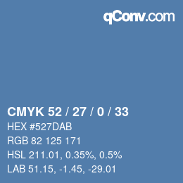 カラーコード: CMYK 52 / 27 / 0 / 33 | qconv.com