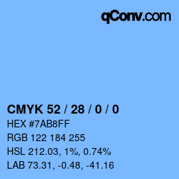 カラーコード: CMYK 52 / 28 / 0 / 0 | qconv.com
