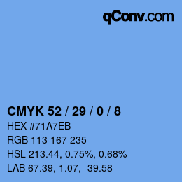 颜色代码: CMYK 52 / 29 / 0 / 8 | qconv.com