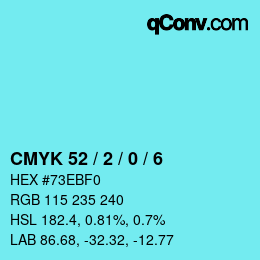 カラーコード: CMYK 52 / 2 / 0 / 6 | qconv.com