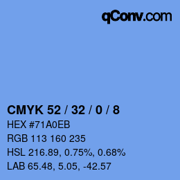 カラーコード: CMYK 52 / 32 / 0 / 8 | qconv.com