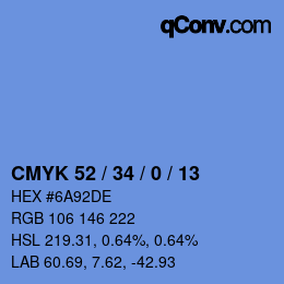颜色代码: CMYK 52 / 34 / 0 / 13 | qconv.com