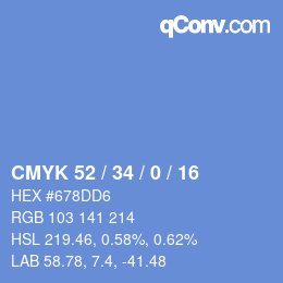 颜色代码: CMYK 52 / 34 / 0 / 16 | qconv.com