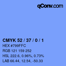 颜色代码: CMYK 52 / 37 / 0 / 1 | qconv.com