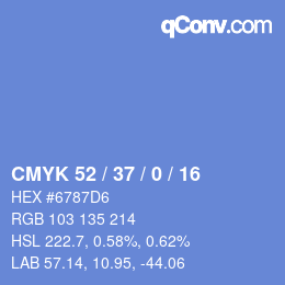 カラーコード: CMYK 52 / 37 / 0 / 16 | qconv.com