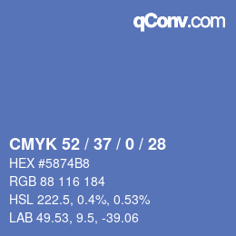 Farbcode: CMYK 52 / 37 / 0 / 28 | qconv.com
