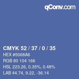 Farbcode: CMYK 52 / 37 / 0 / 35 | qconv.com