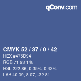 Color code: CMYK 52 / 37 / 0 / 42 | qconv.com