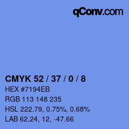 カラーコード: CMYK 52 / 37 / 0 / 8 | qconv.com
