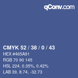 Color code: CMYK 52 / 38 / 0 / 43 | qconv.com