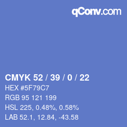 カラーコード: CMYK 52 / 39 / 0 / 22 | qconv.com