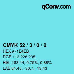 カラーコード: CMYK 52 / 3 / 0 / 8 | qconv.com