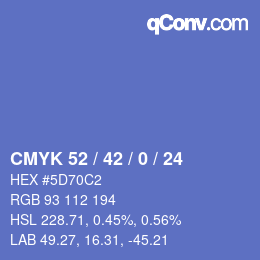 Color code: CMYK 52 / 42 / 0 / 24 | qconv.com