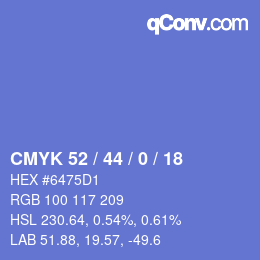 颜色代码: CMYK 52 / 44 / 0 / 18 | qconv.com