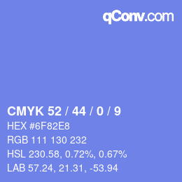 カラーコード: CMYK 52 / 44 / 0 / 9 | qconv.com