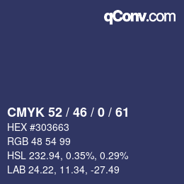 Color code: CMYK 52 / 46 / 0 / 61 | qconv.com