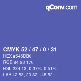 Farbcode: CMYK 52 / 47 / 0 / 31 | qconv.com
