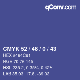 Farbcode: CMYK 52 / 48 / 0 / 43 | qconv.com