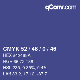 颜色代码: CMYK 52 / 48 / 0 / 46 | qconv.com