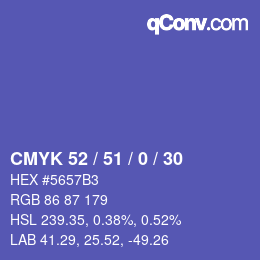 Color code: CMYK 52 / 51 / 0 / 30 | qconv.com