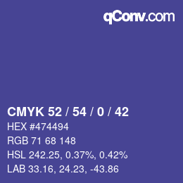 Color code: CMYK 52 / 54 / 0 / 42 | qconv.com