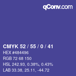 Color code: CMYK 52 / 55 / 0 / 41 | qconv.com