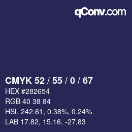Color code: CMYK 52 / 55 / 0 / 67 | qconv.com