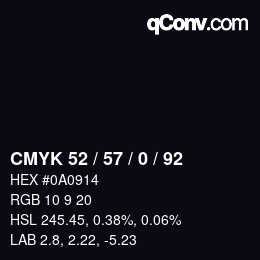 Farbcode: CMYK 52 / 57 / 0 / 92 | qconv.com