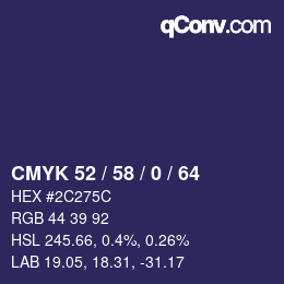 Farbcode: CMYK 52 / 58 / 0 / 64 | qconv.com