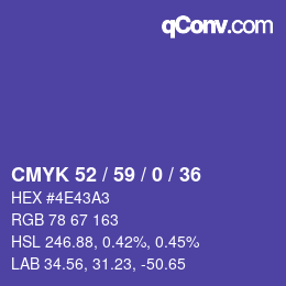Código de color: CMYK 52 / 59 / 0 / 36 | qconv.com