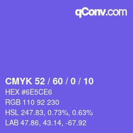 カラーコード: CMYK 52 / 60 / 0 / 10 | qconv.com