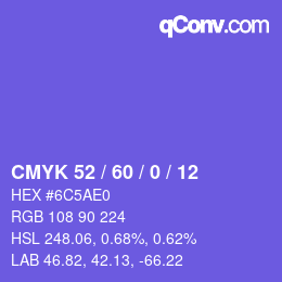 カラーコード: CMYK 52 / 60 / 0 / 12 | qconv.com